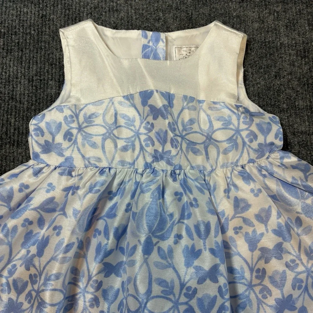 Gymboree Dressed Up Blue & White Floral Formal Party Dress Lined 6-12 Months